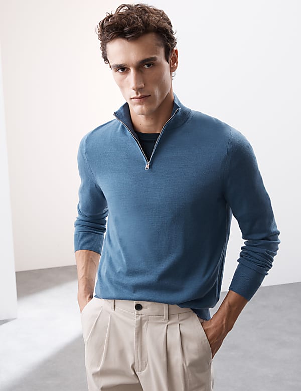 Pure Extra Fine Merino Wool Half Zip Jumper