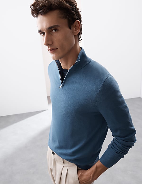 Pure Extra Fine Merino Wool Half Zip Jumper