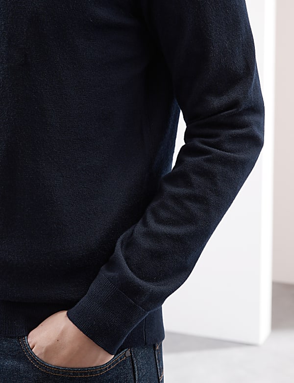 Pullover aus reiner, extrafeiner Merinowolle mit halbem Reißverschluss - DE