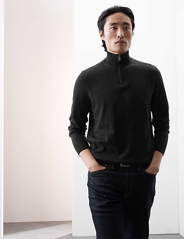 Pull 100 % laine de mérinos extra-fine à col zippé - CH