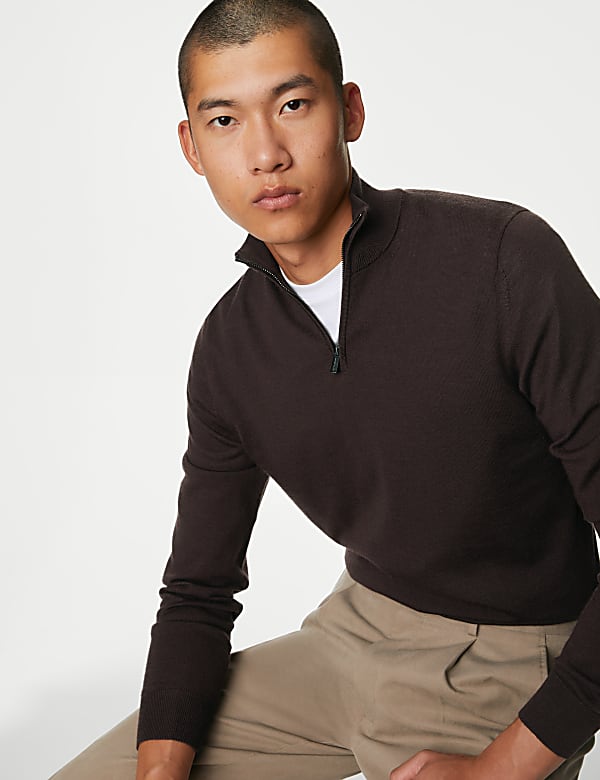 Pure Extra Fine Merino Wool Half Zip Jumper