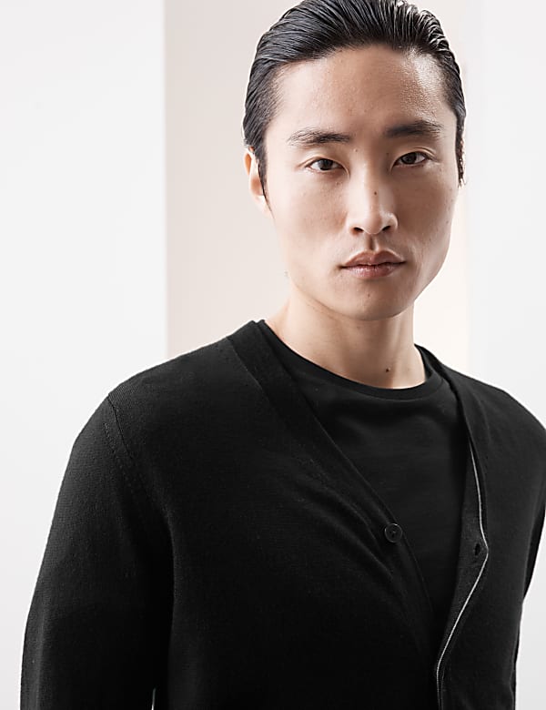 Pure Extra Fine Merino Wool V-Neck Cardigan - MV