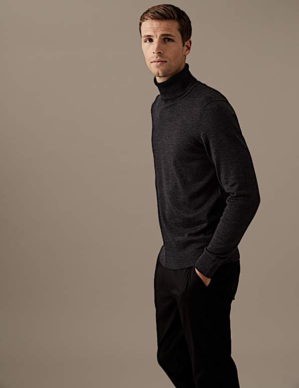 Pure Extra Fine Merino Wool Roll Neck Jumper
