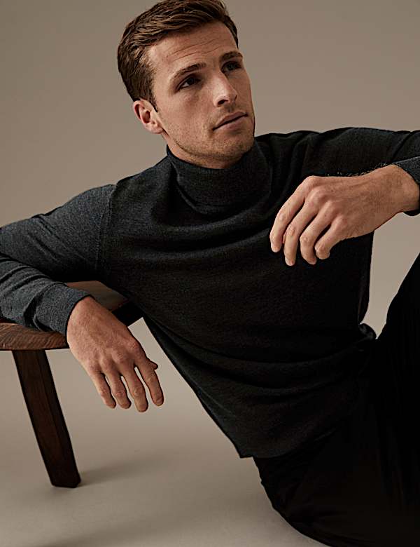 Pure Extra Fine Merino Wool Roll Neck Jumper