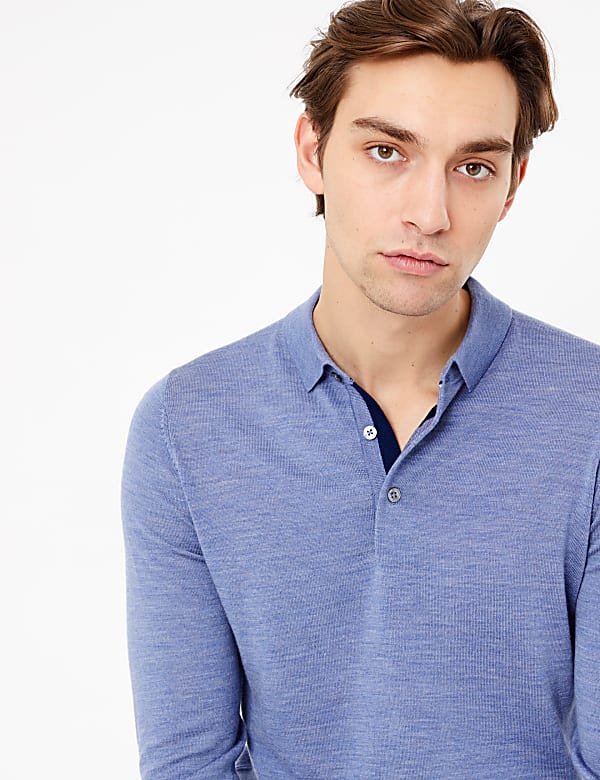 Pure Merino Wool Knitted Polo Shirt - CY