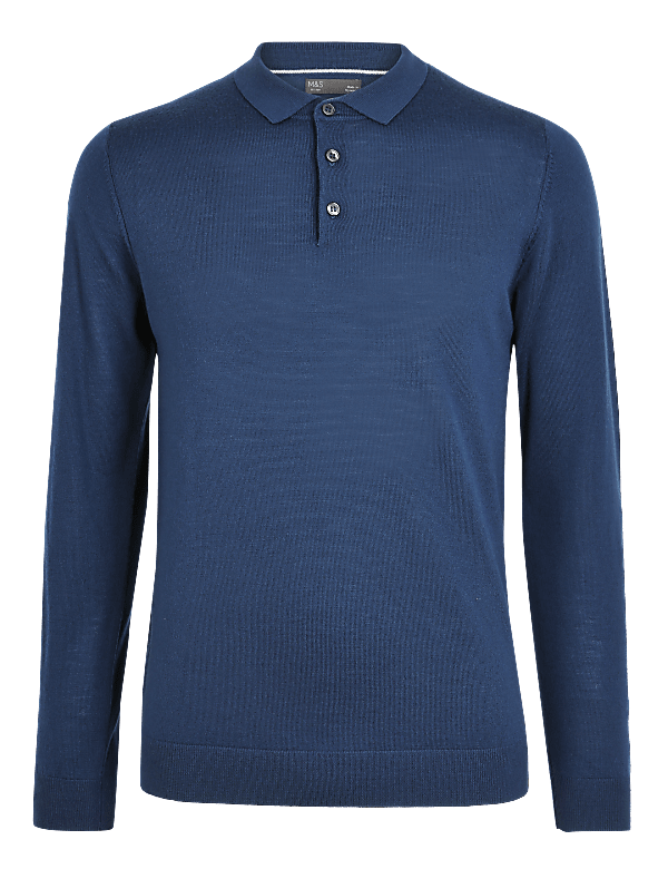 Buy Pure Extra Fine Merino Wool Polo Shirt at Marks & Spencer