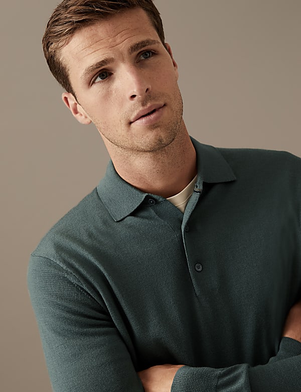 Pure Extra Fine Merino Wool Knitted Polo Shirt