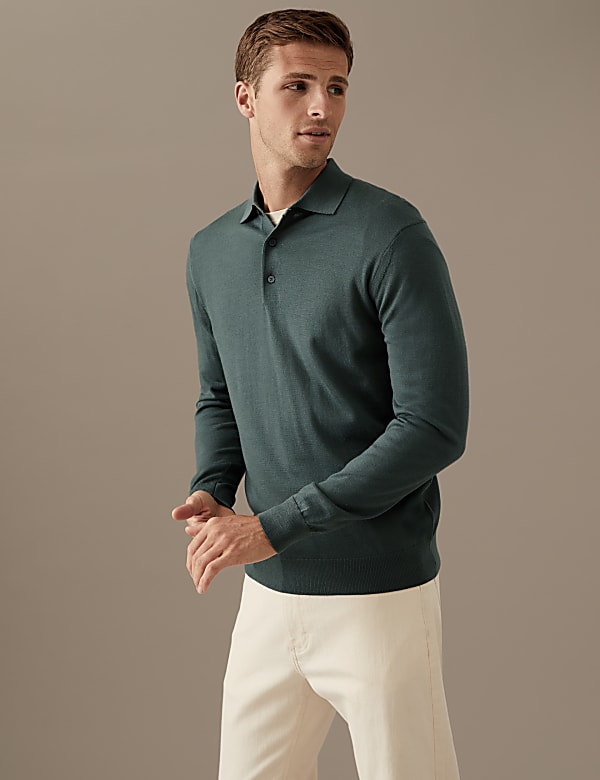 Pure Extra Fine Merino Wool Knitted Polo Shirt
