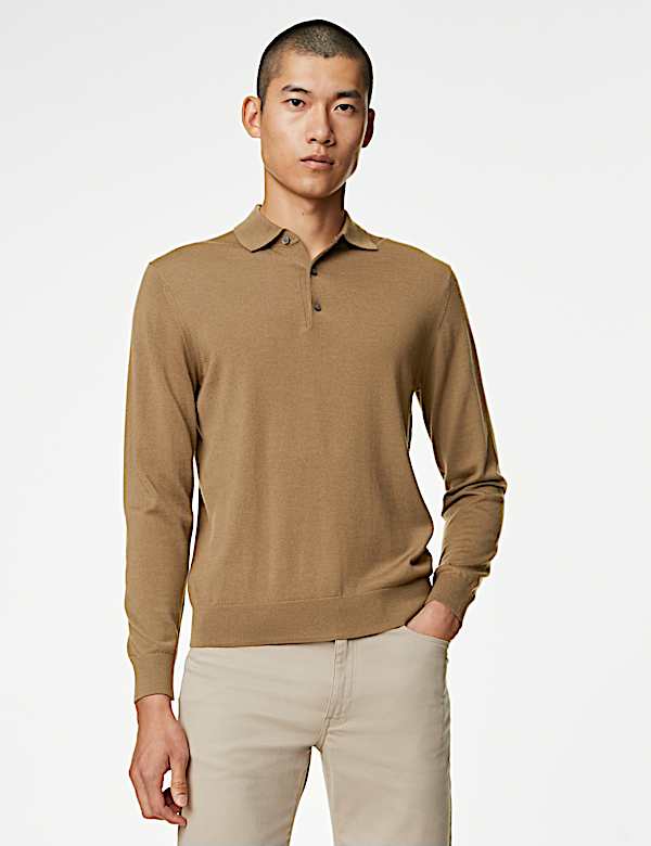 Pure Extra Fine Merino Wool Knitted Polo Shirt