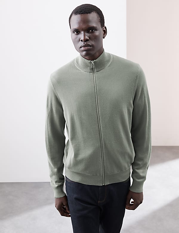Pure Extra Fine Merino Wool Zip Up Jumper - JO