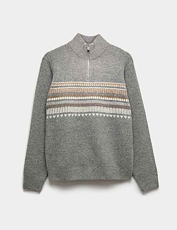 Pull doux &agrave; rayures et fermeture zipp&eacute;e &agrave; mi-hauteur - BE