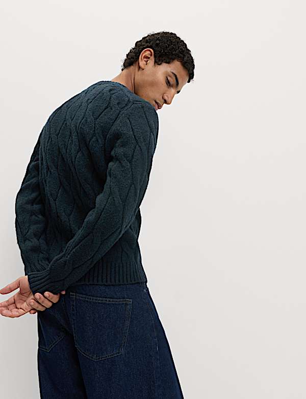 Cable Crew Neck Jumper with Wool - DK