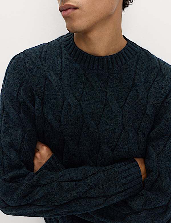 Cable Crew Neck Jumper with Wool - DK
