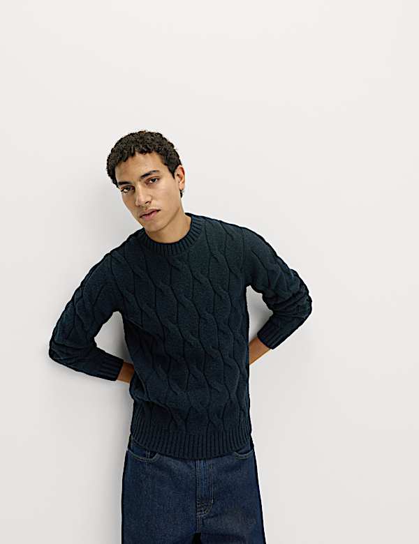 Cable Crew Neck Jumper with Wool - DK