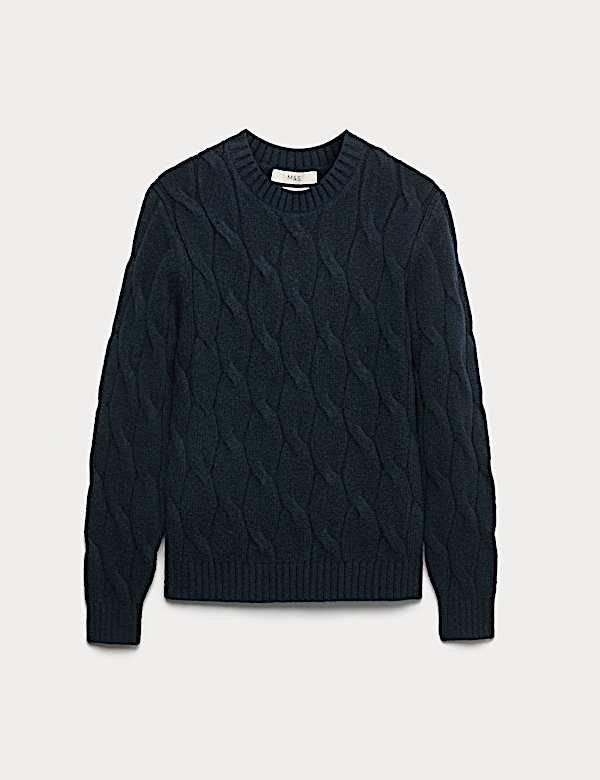 Cable Crew Neck Jumper with Wool - DK