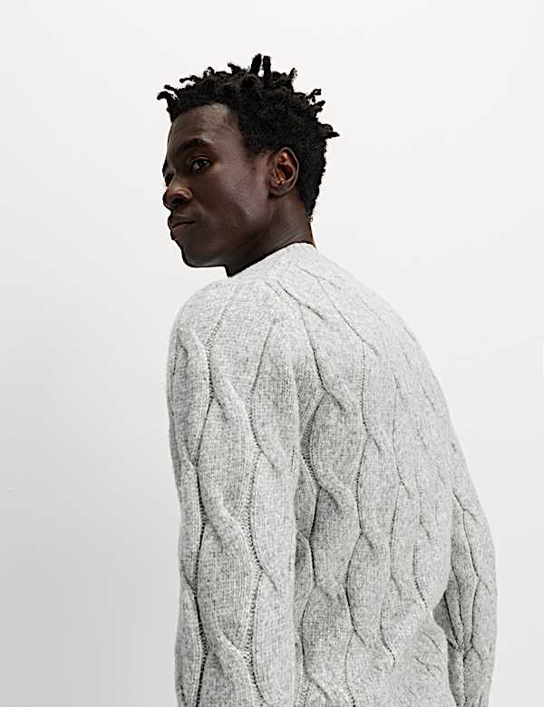 Cable Crew Neck Jumper with Wool