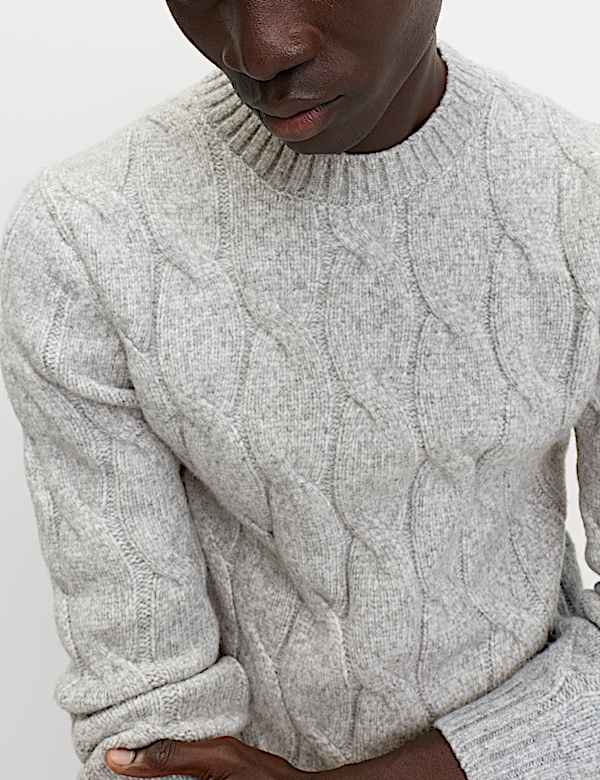 Cable Crew Neck Jumper with Wool