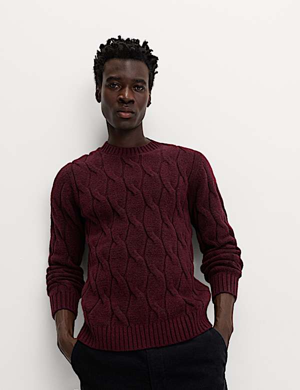 Cable Crew Neck Jumper with Wool