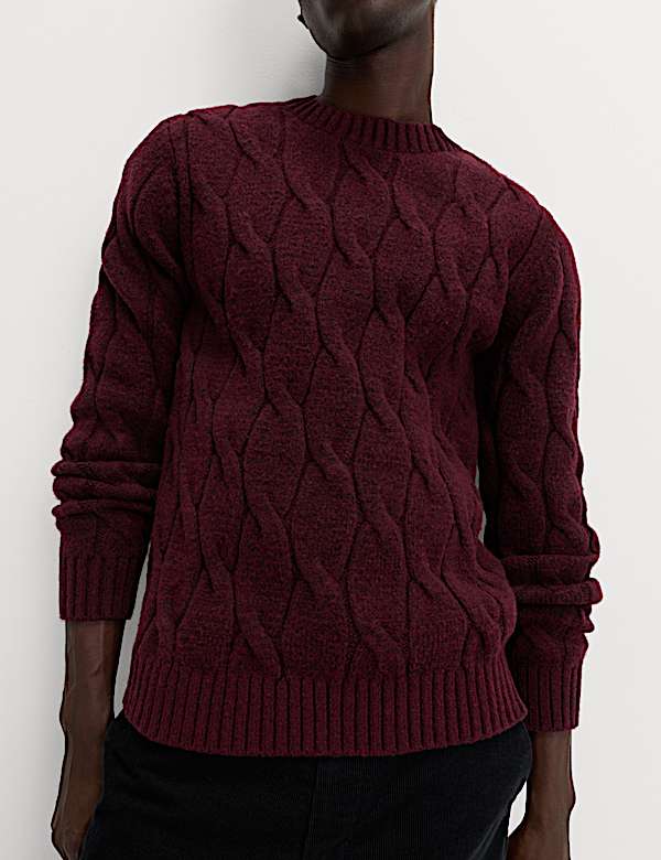 Cable Crew Neck Jumper with Wool