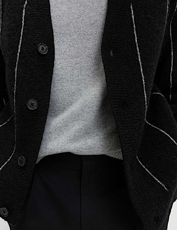 Striped V-Neck Cardigan with Wool