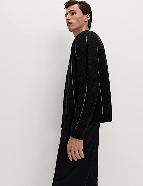 Striped V-Neck Cardigan with Wool