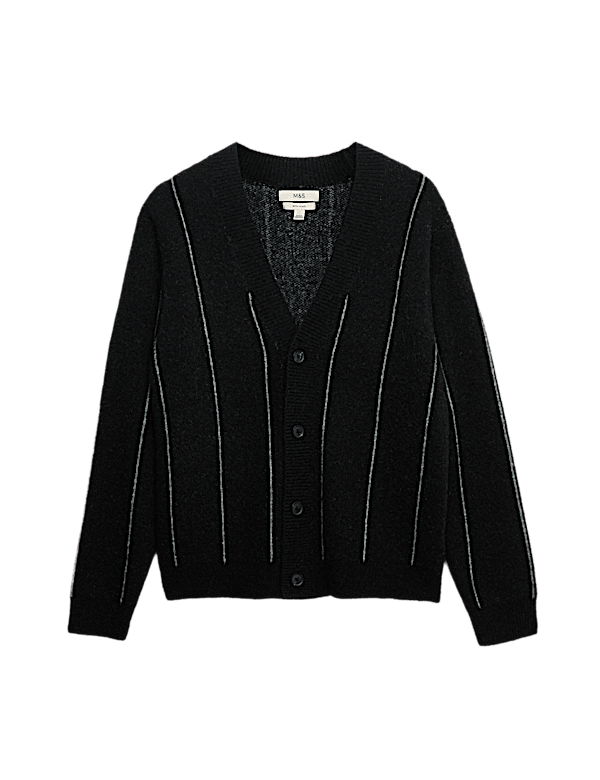 Striped V-Neck Cardigan with Wool