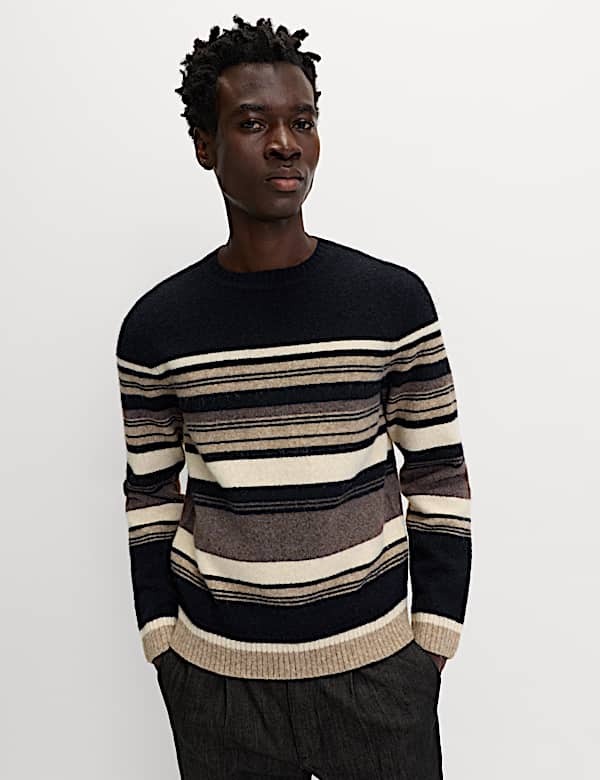 Hazy Striped Crew Neck Jumper with Wool - LT