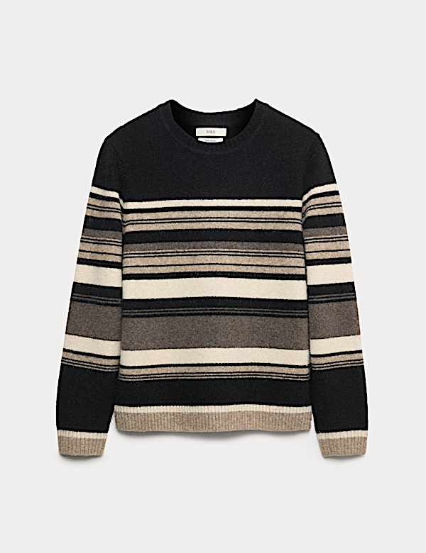 Hazy Striped Crew Neck Jumper with Wool - LT