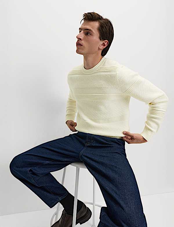 Textured Crew Neck Jumper with Wool