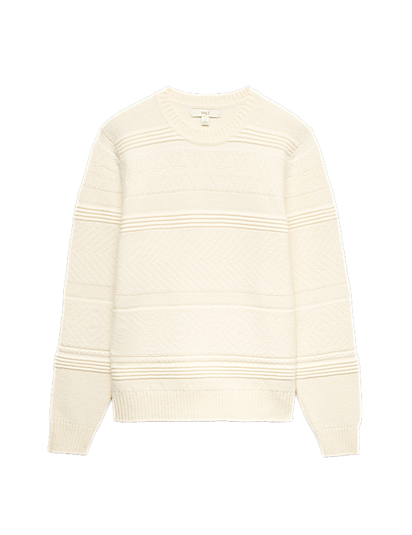 Textured Crew Neck Jumper with Wool