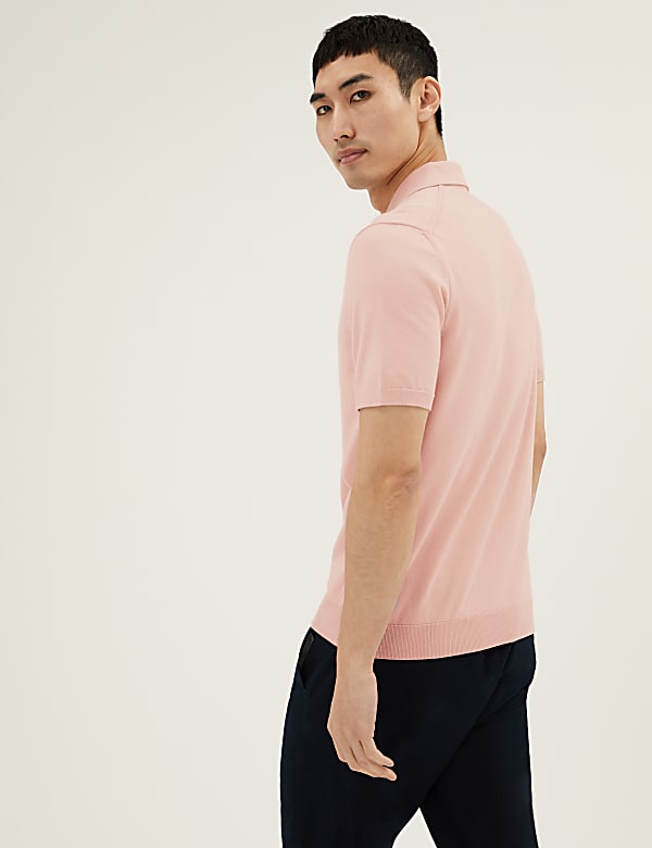 Cotton Rich Knitted Zip Neck Polo Shirt
