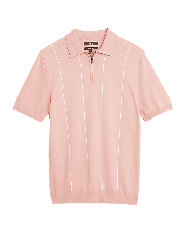 Cotton Rich Knitted Zip Neck Polo Shirt