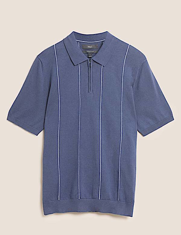 Cotton Rich Knitted Zip Neck Polo Shirt