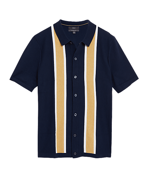 Cotton Rich Striped Knitted Polo Shirt