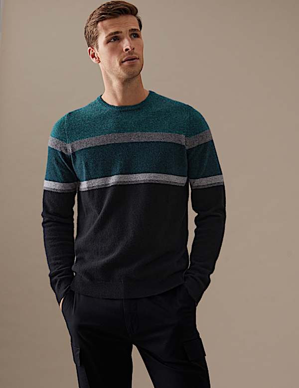 Pure Cashmere Striped Crew Neck Jumper