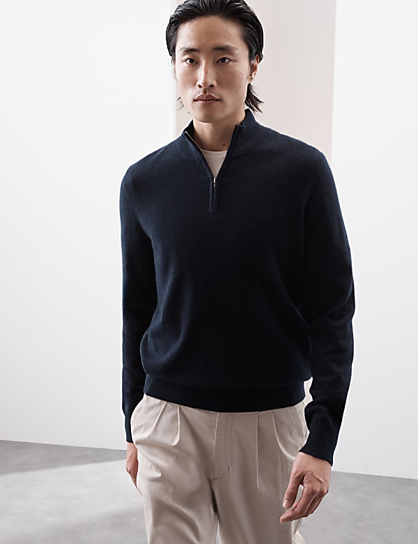 Πουλόβερ με φερμουάρ στο μισό μήκος από 100% κασμίρι - GR