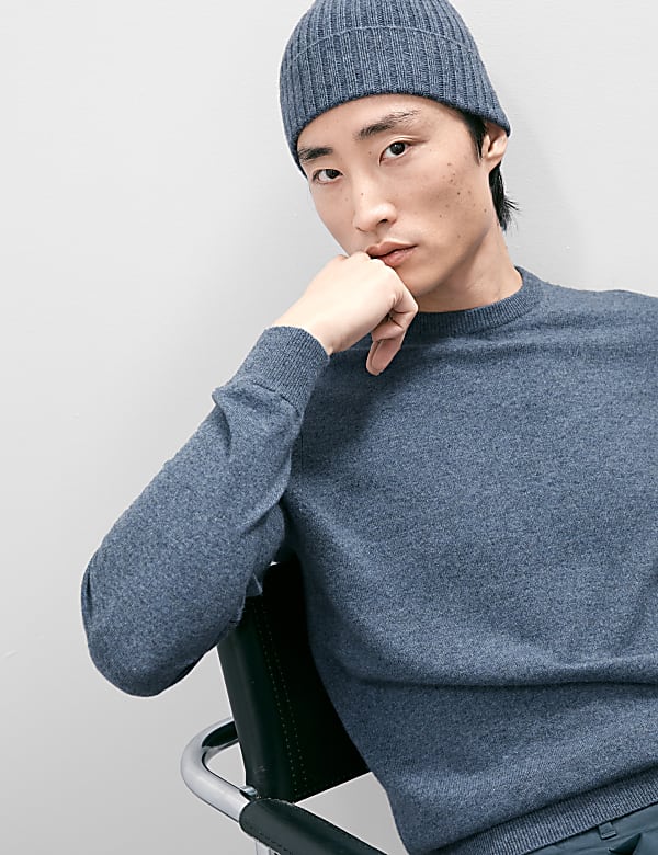 Pure Cashmere Crew Neck Jumper Hat Set SMOKEY BLUE Jumpers M S IL