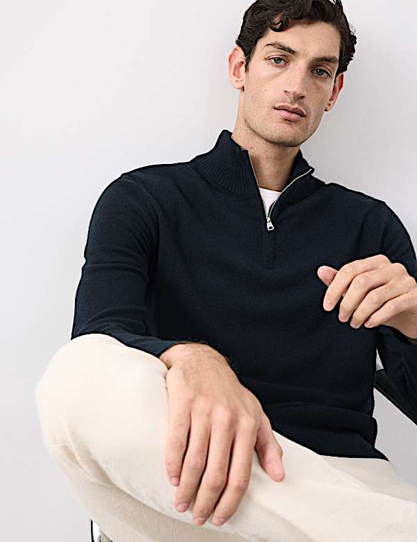 Pure Cashmere Textured Half Zip Jumper - BE