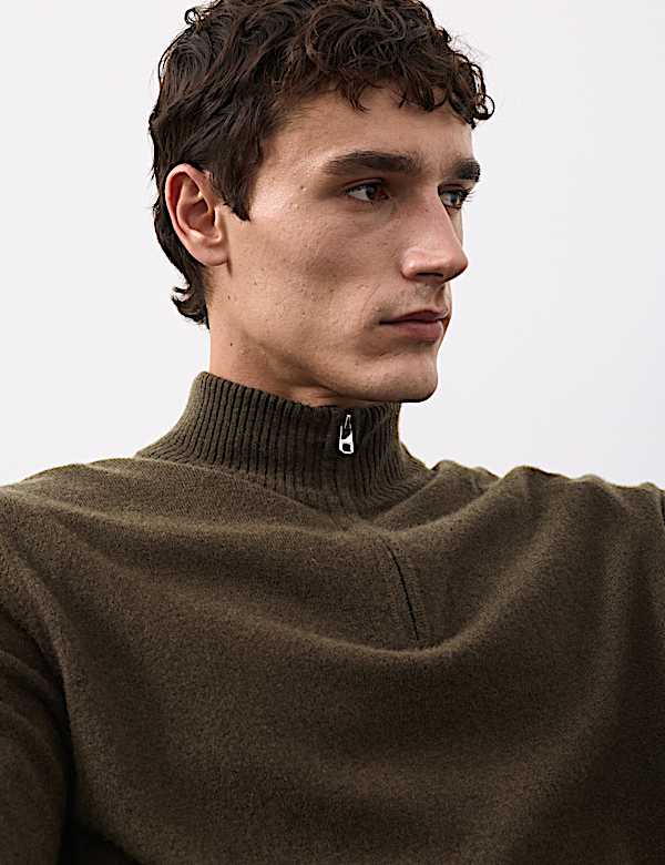 Pure Cashmere Textured Half Zip Jumper - US