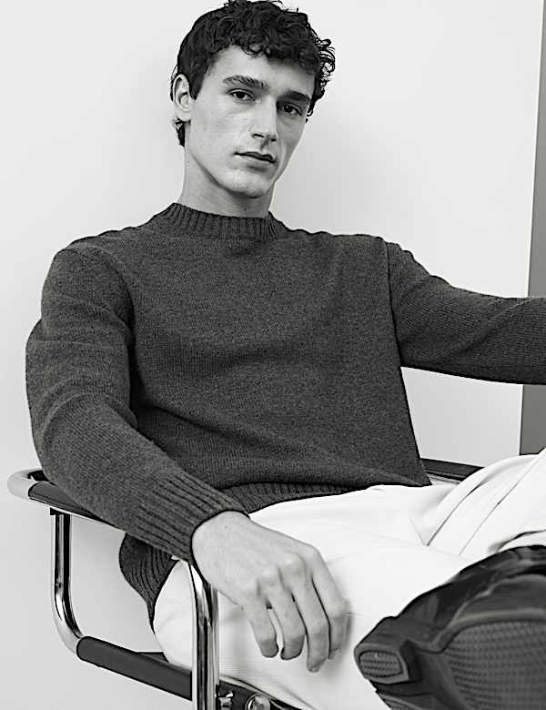 סריג מתערובת צמר וקשמיר עם צווארון עגול - IL