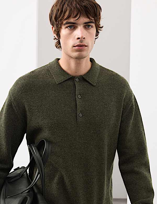 Cashmere and Wool Blend Relaxed Polo Jumper - AL