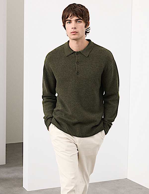 Cashmere and Wool Blend Relaxed Polo Jumper - AL