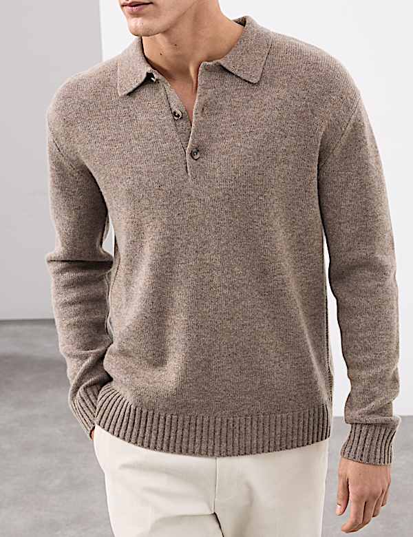 Cashmere and Wool Blend Relaxed Polo Jumper - PT
