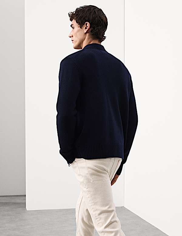 Cashmere and Wool Blend Collared Knitted Jacket - HU