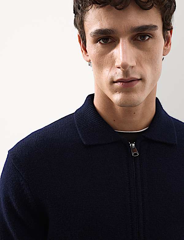 Cashmere and Wool Blend Collared Knitted Jacket - HU