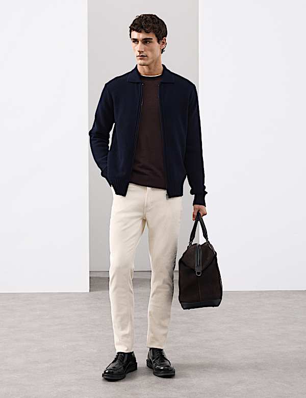 Cashmere and Wool Blend Collared Knitted Jacket - HU