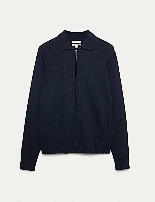 Cashmere and Wool Blend Collared Knitted Jacket - HU