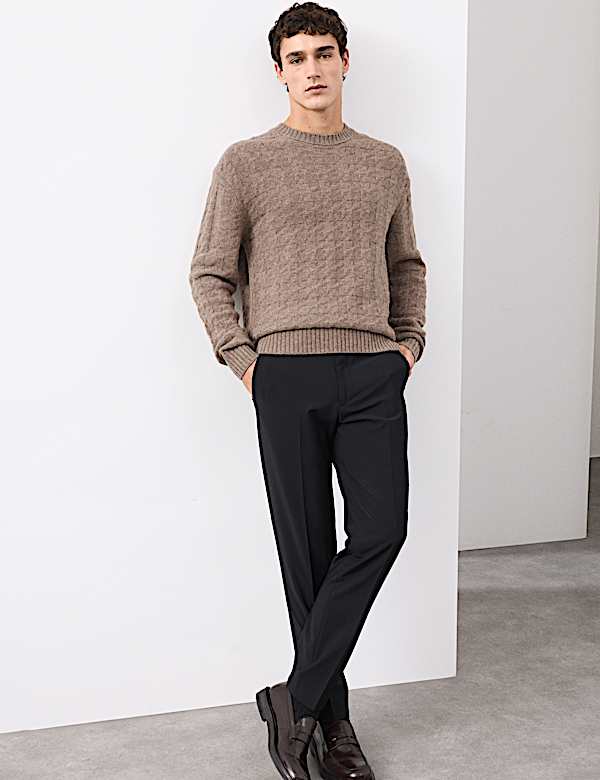 סוודר מתערובת קשמיר בטקסטורה עם צווארון עגול - IL