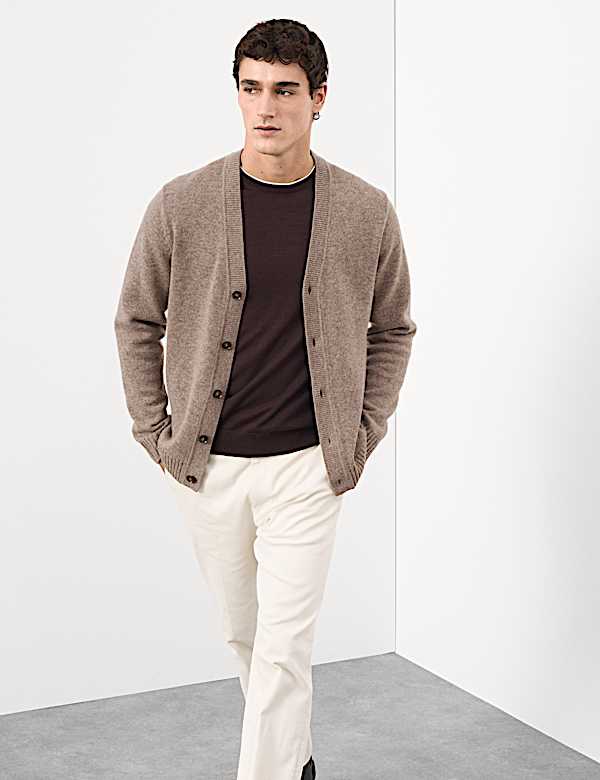 קרדיגן בסריגה עבה מתערובת קשמיר וצמר - IL