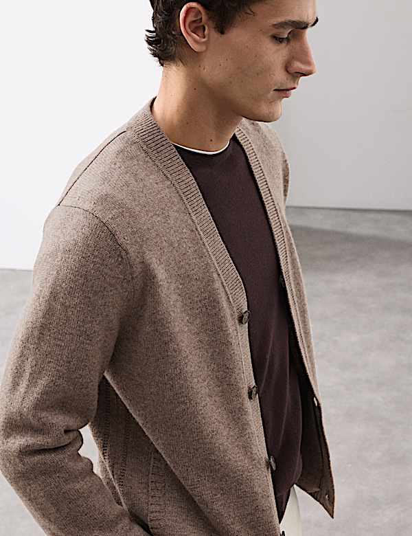 קרדיגן בסריגה עבה מתערובת קשמיר וצמר - IL